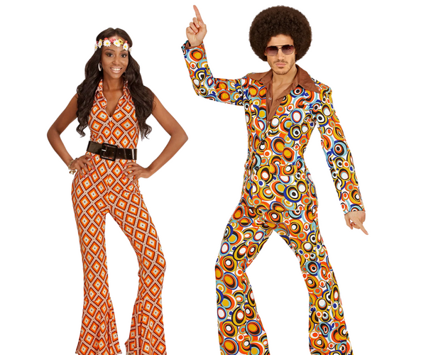 Ezuwail heren jaren 70 disco outfit kostuum, korte mouw hemden, wijde pijpen broeken, pruiken, halskettingen, snorren, zonnebrillen 6-delig, regenboog, XXL Ezuwail heren jaren 70 disco outfit kostuum, korte mouw hemden, wijde pijpen broeken, pruiken, halskettingen, snorren, zonnebrillen 6-delig, regenboog, XXL