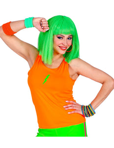 Neon oranje tanktop dames, fout jaren 80 disco hemdje vooraanzicht