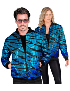Bomberjack ocean blauw - blauwe glitter pailletten bomberjas unisex disco