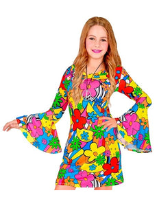 Jaren 60 flower power jurk Carla - meisjes hippie verkleedjurk