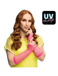 Boland Lange neonroze mesh handschoenen dames (elleboog)