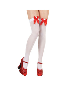 Wicked Costumes Hoge kousen wit met luxe rode strik