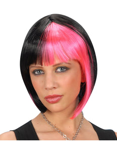 Widmann SRL Bob pruik zwart met roze highlights