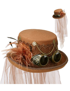Widmann SRL Bruine hoge hoed Steampunk