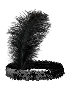 Widmann SRL Charleston hoofdband met veer zwart pailletten