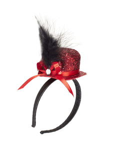 Widmann SRL Haarband glitter hoedje met veer rood