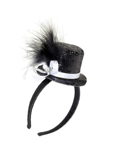 Widmann SRL Haarband glitter hoedje met veer zwart