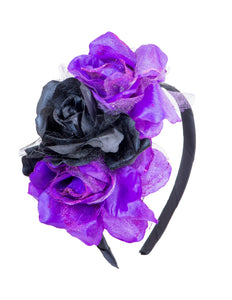 Widmann SRL Halloween haarbandje met zwart paarse rozen