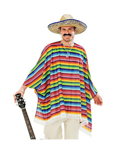 Widmann SRL Mexicaanse poncho regenboog met sombrero