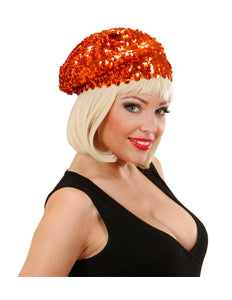 Widmann SRL Oranje baret pailletten glitter muts
