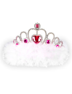 Widmann SRL Tiara prinses met roze hartjes en witte marabou