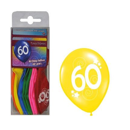 Cijfer 60 ballonnen in verschillende kleuren
