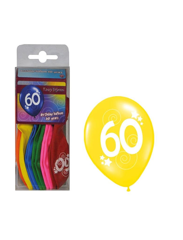 Cijfer 60 ballonnen in verschillende kleuren