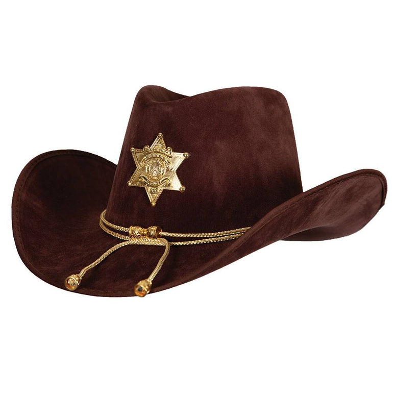 Bruine Sheriff hoed in nep suede