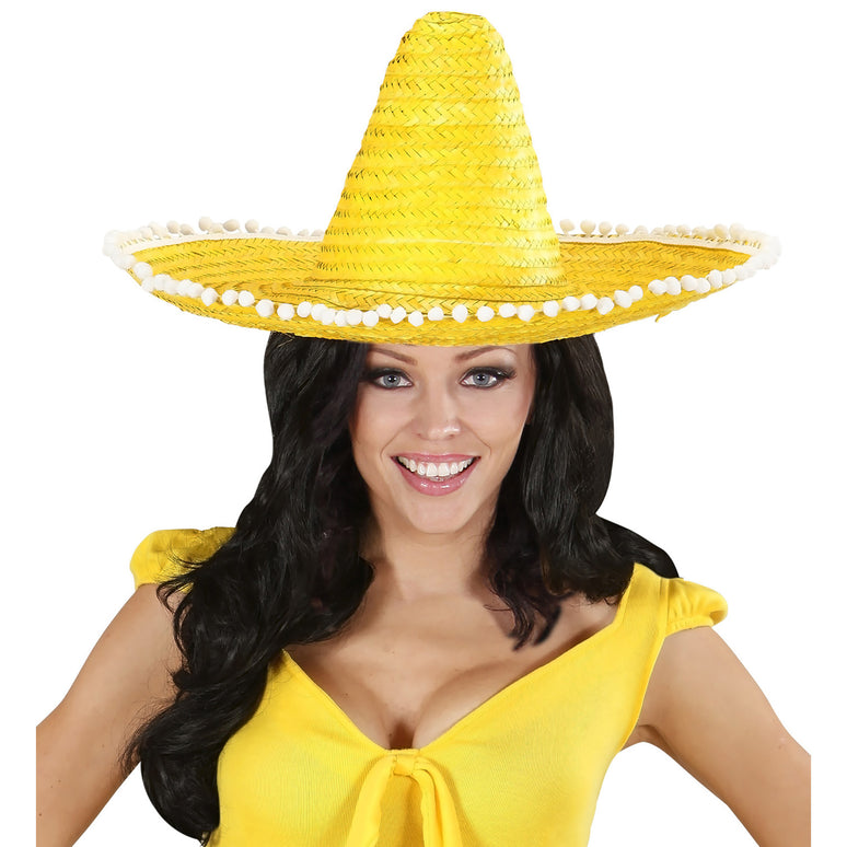 Mexicaanse sombrero geel met bolletjes
