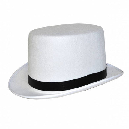 Witte hoge hoed met lint