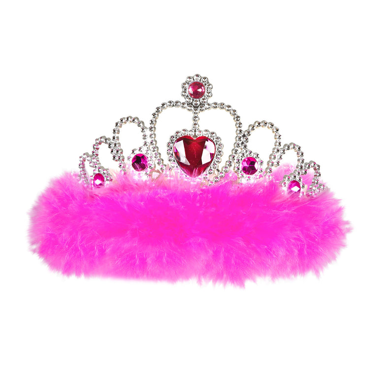 Tiara prinses roze met hartje en roze marabou