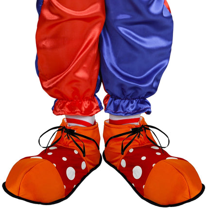Clown schoenen oranje met rood en witte bollen