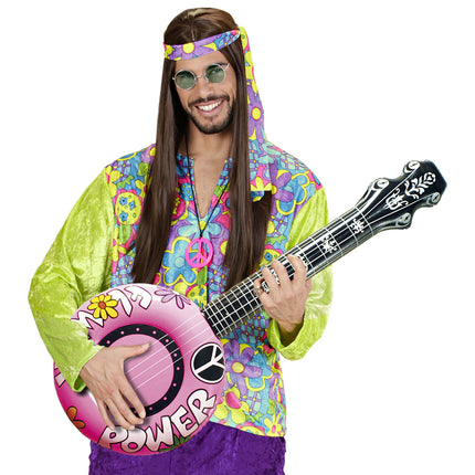 Opblaasbare banjo Hippie Flower power roze