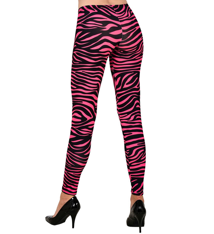 Zebra legging disco neon roze dames