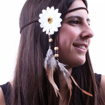 Hippie hoofdband met bloem en veren