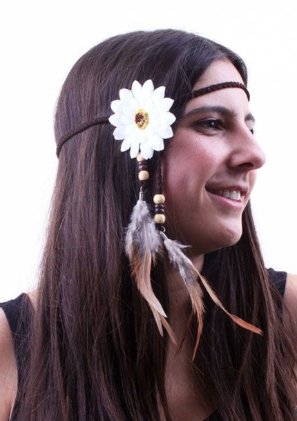 Hippie hoofdband met bloem en veren