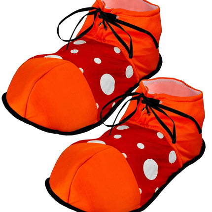 Clown schoenen oranje met rood en witte bollen