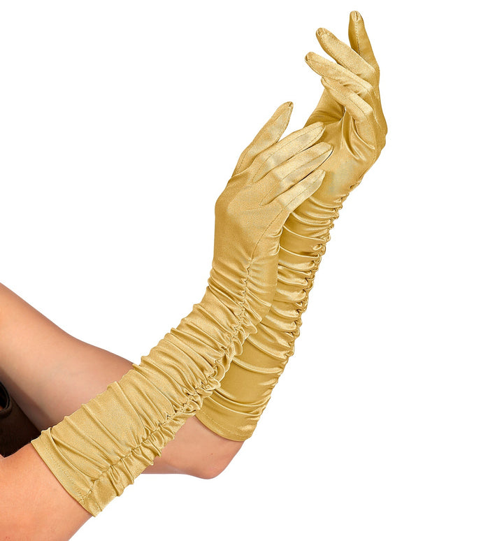 Handschoenen satijn plissé goud