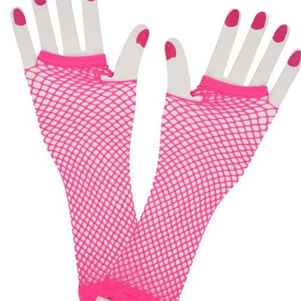 Vingerloze lange net-handschoenen neon roze