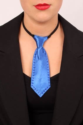 Blauwe mini stropdas met strass stenen