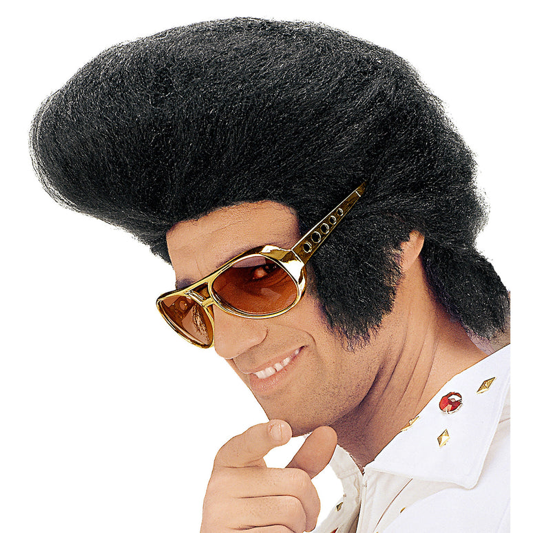 Elvis pruik zwart met hoge kuif
