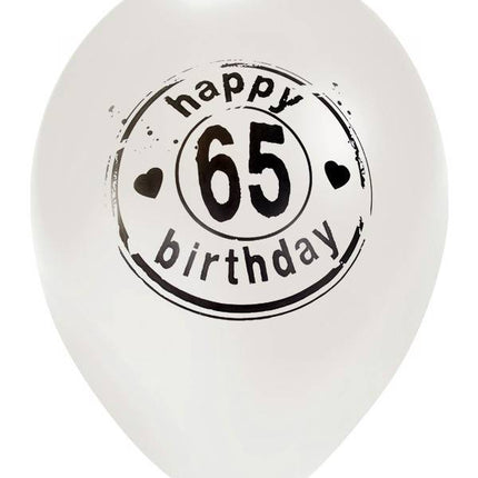 Witte ballon Happy Birtday 65 jaar Ø50 cm