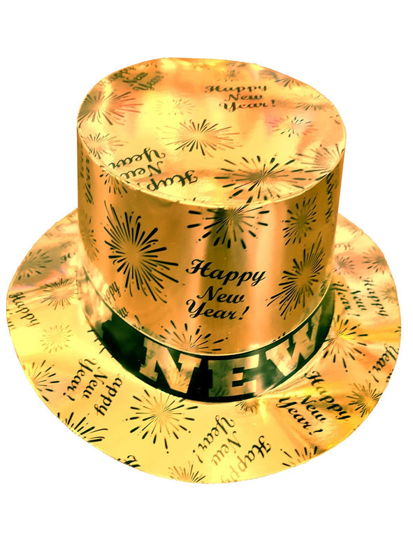 Hoge hoed Happy New Year goud