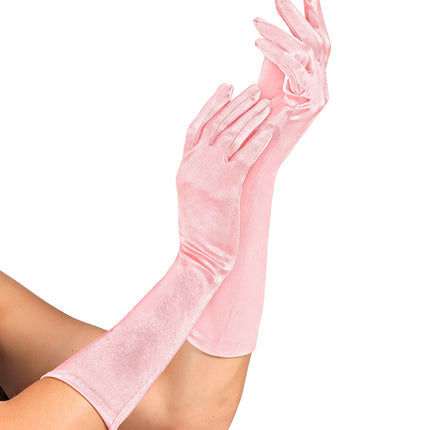 Handschoenen satijn elastisch licht roze