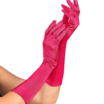 Handschoenen satijn elastisch roze