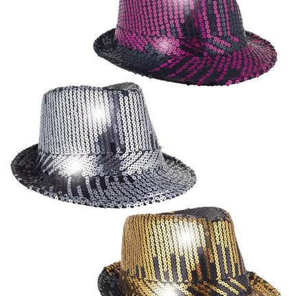 Maffia hoed met pailletten in verschillende kleuren