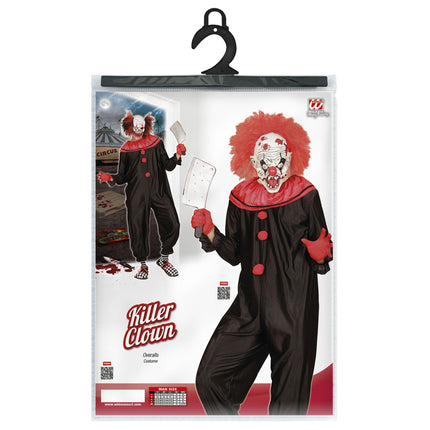 Horror killer clown kostuum heren zwart rood