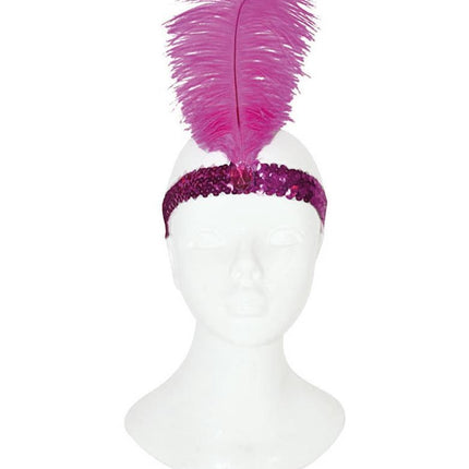 Charleston hoofdband met veer roze