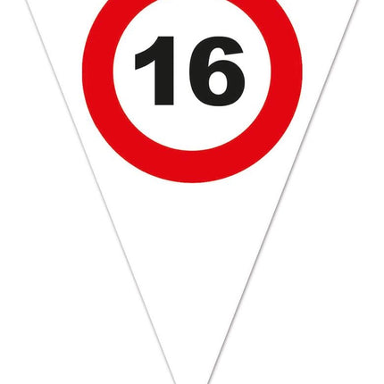 Vlaggenlijn 16e verjaardag met verkeersborden