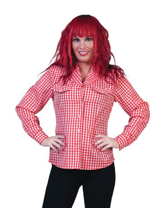 Funny Fashion Cowboy blouse rood wit geruit dames