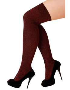 PartyXplosion Hoge kousen lurex rood stretch dames