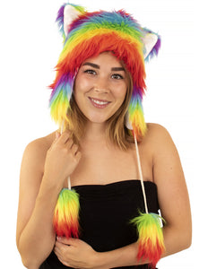 PartyXplosion Muts pluche luxe regenboogkleuren