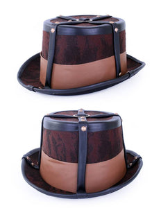 PartyXplosion Steampunk hoed bruin decoratief met elastieke band