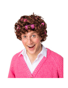Wicked Costumes Oma pruik met rollers bruin