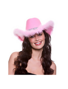 Wicked Costumes Roze cowboyhoed met marabou en pailletten