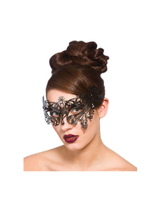 Wicked Costumes Zwart metalen oogmasker Hilya met nep diamanten