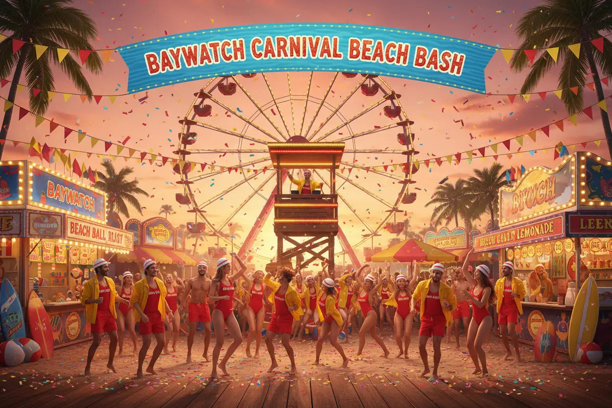 Steel de show met het Baywatch thema in de carnavalsoptocht