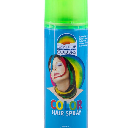Neon haarspray in fluor kleuren voor carnaval en festival, oplichtend onder UV-licht
