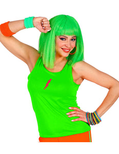 Neon groen tanktop dames, fout jaren 80 disco hemdje vooraanzicht
