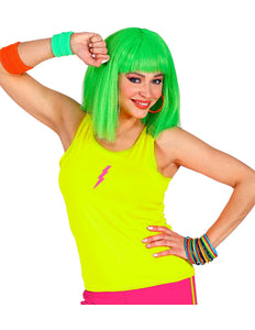 Neon geel hemdje dames, fluo gele tanktop jaren 80 vooraanzicht